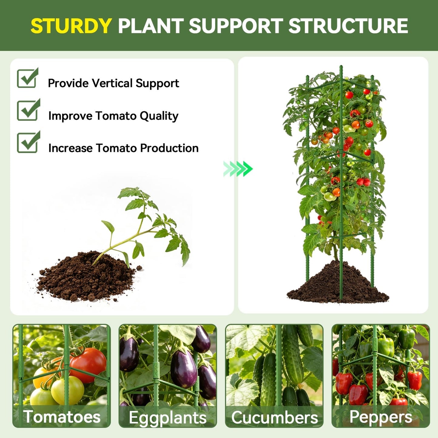 Halatool 8 Pack Tomato Cages for Garden, Up to 48in (4FT) Adjustable Tomato Cage, Garden Stakes Tomatoe Trellis for Pots, Tomatoes Plant Support for Raised Garden Bed & Climbing Vegetables Flowers