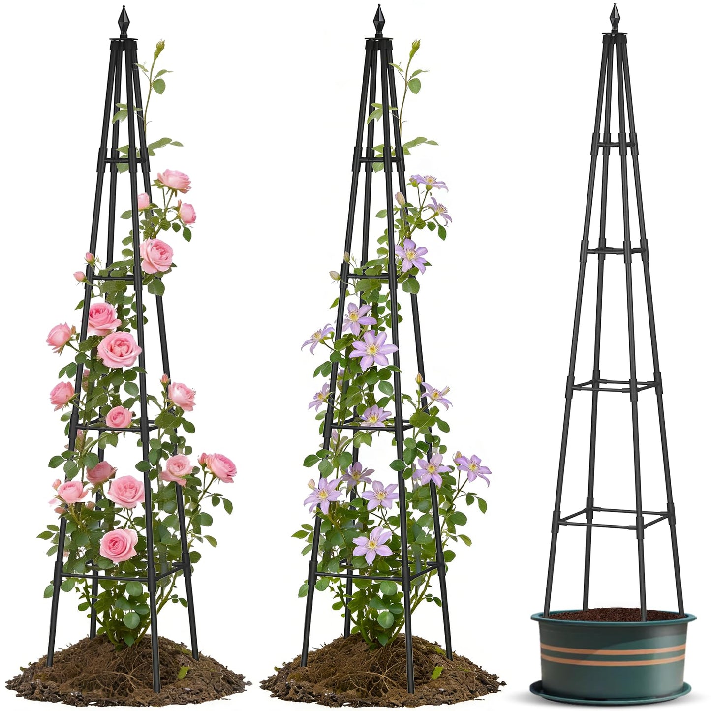 Obelisk Trellis for Climbing Plants, 6 FT Garden Trellises with 16mm Thickened Plastic-Coated Metal Pipes, Trellis for Climbing Potted Plant Vine Flower Rose Vegetable Tomato Cucumber Outdoor Indoor