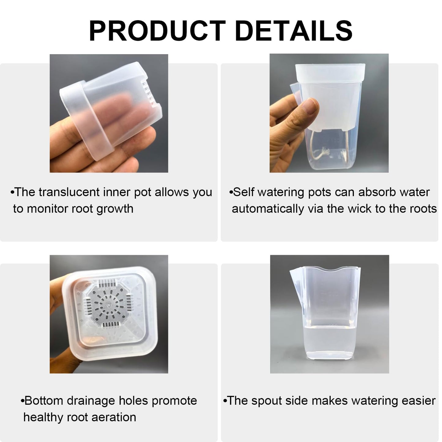 TineDew 10 Pack 2.5 inch Small self Watering pots for Indoor Plants,semi hydroponic pots for leca and pon,Clear Plastic Plant Pot for Propagation,Seedling,Cutting and African Violet (Clear, 2.5 inch)