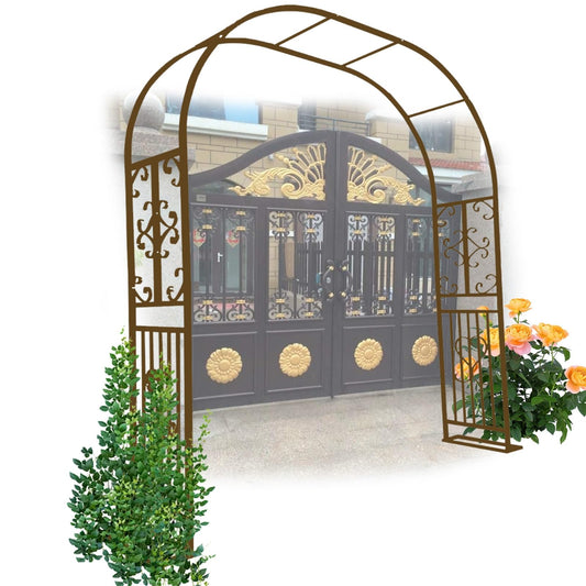 Hltzyzbl Garden Trellis Arbor Metal Arch Heavy Duty Roses Outdoor Arbour for Various Climbing Plant Easy-to-Assemble Stable W8.5ft X H7.5ft, W9.8ft X H7.5ft, W11ft X H7.5ft(Brown,W4.6ft)