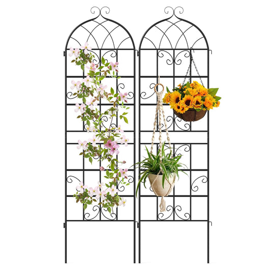 Giantex 2 Packs 71"x20" Metal Garden Trellis for Outdoor Climbing Plants, Heavy-Duty Plant Support for Vine Rose Vegetable Flower, Rustproof Black Metal Coating Patio Trellis Arch Decorative Fence