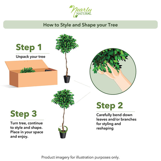 Nearly Natural 36in Triple Trunk Artificial Ficus Tree with Natural Wood Trunks, Fake Tree for Indoor Home Decor, Faux Ficus Plant in Black Nursery Pot