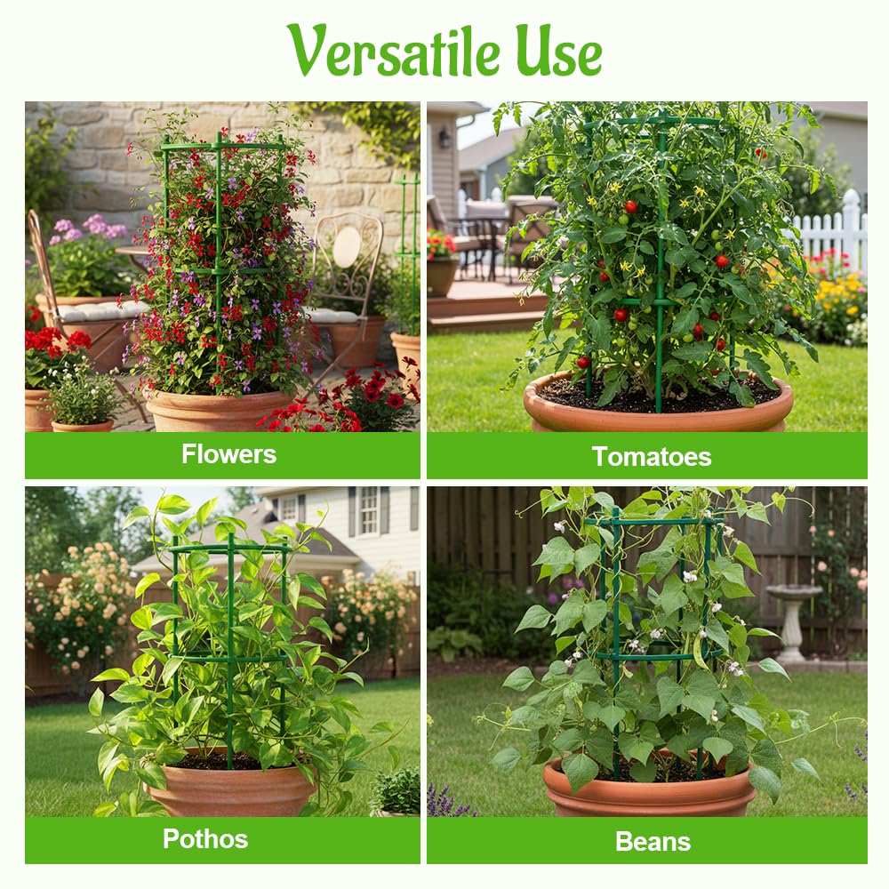 Plant Support Pile, 2026 Upgrade Plant Stakes, Durable Plant Trellis, Adjustable Garden Trellis for Outdoor Gardening, Stackable Plant Cage for Home Gardeners (12)