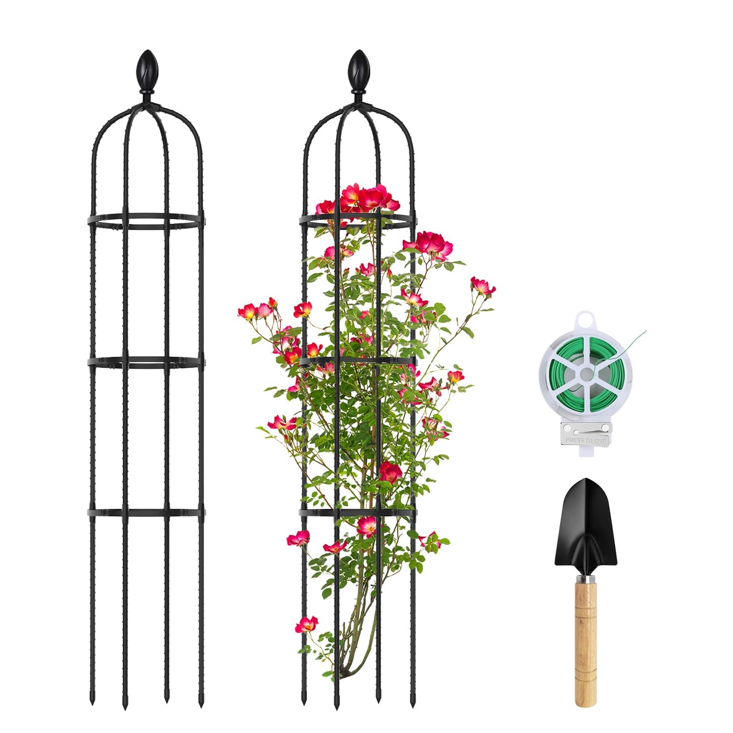 Huvai 2 Pack 5Ft Tall Garden Obelisk Trellis for Climbing Plants Outdoor, Plant Trellis Garden Tower Trellis for Potted Plant Climbing, Flowers Vegetable Cucumber Trellis