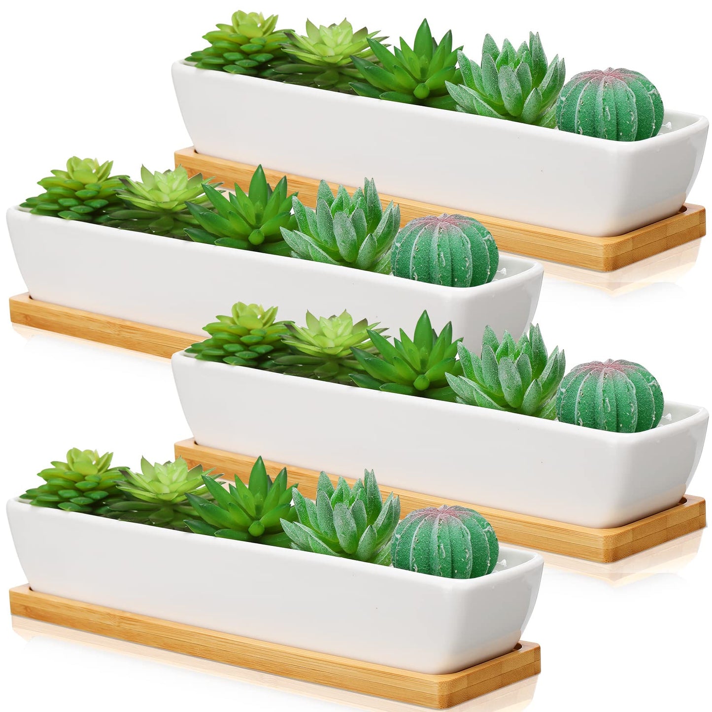 Weewooday 4 Pcs White Succulent Planter Pots 11 Inch Long Rectangle Ceramic Plant Container, Suitable for Indoor Outdoor Home Garden Flower