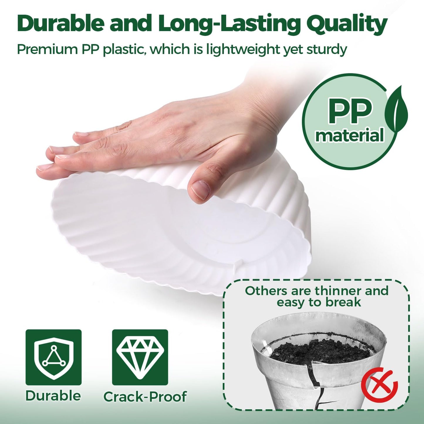 T4U 7 Inch Self Watering Pots for Indoor Plants, 4 Pack Plant Pots, Self Watering Planter for Indoor Plants, Durable Plastic Pots (4 Pack, 7", White)