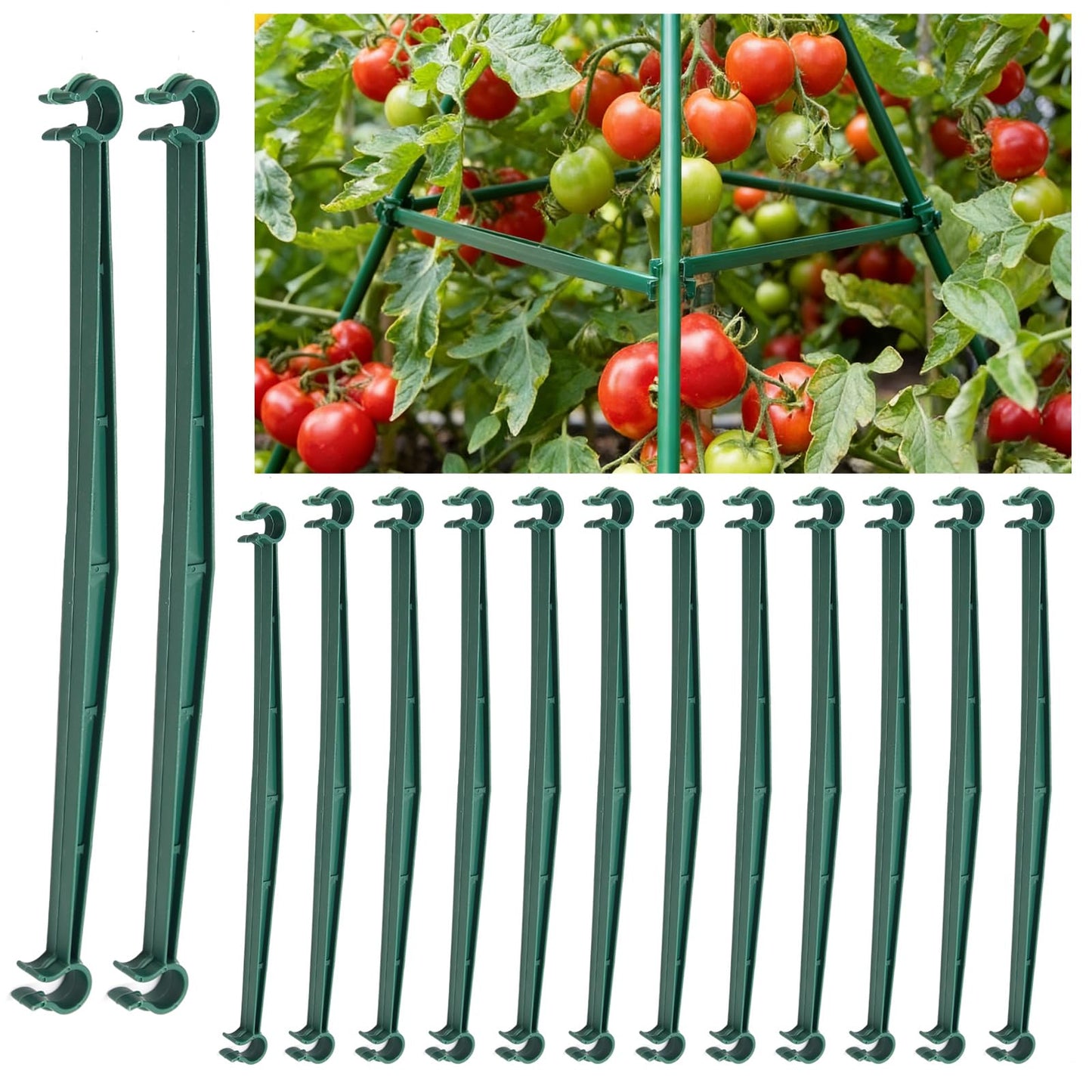 100 PCS Stake Arms for Tomato Cage, 12.6” Expandable Trellis Connectors,Plant Support Garden Stakes, Tomato Stake Supports Fit for 11mm Stakes, for Climbing Plants, Flowers,Vegetables