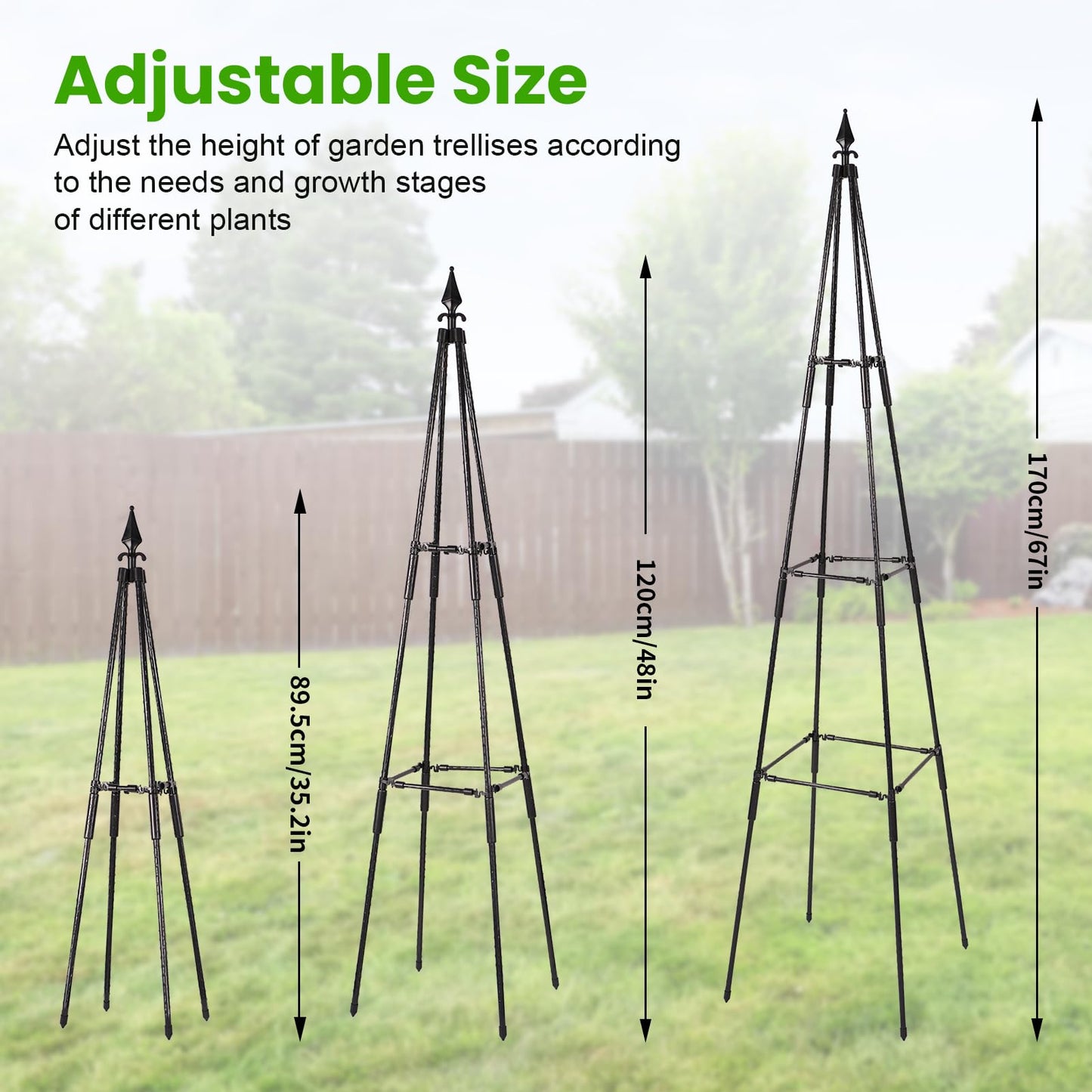 OTOSUNNY Garden Trellis for Climbing Plants Outdoor, 67" Tall Metal Obelisk Trellis Climbing Plants Support for Vegetable|Flower|Vine, Tomato, Peas, Beans, Cucumber Trellis, Lightweight, 1 Pack