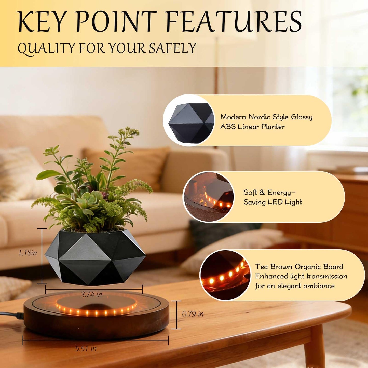 CENTRALEV Magnetic Levitating Plant Pot,Rotating Floating Planter for Succulents Air Plants,Unique Desk Decor with LED Light for Home Office, for Christmas, Valentine‘s Day, Mother’s Day