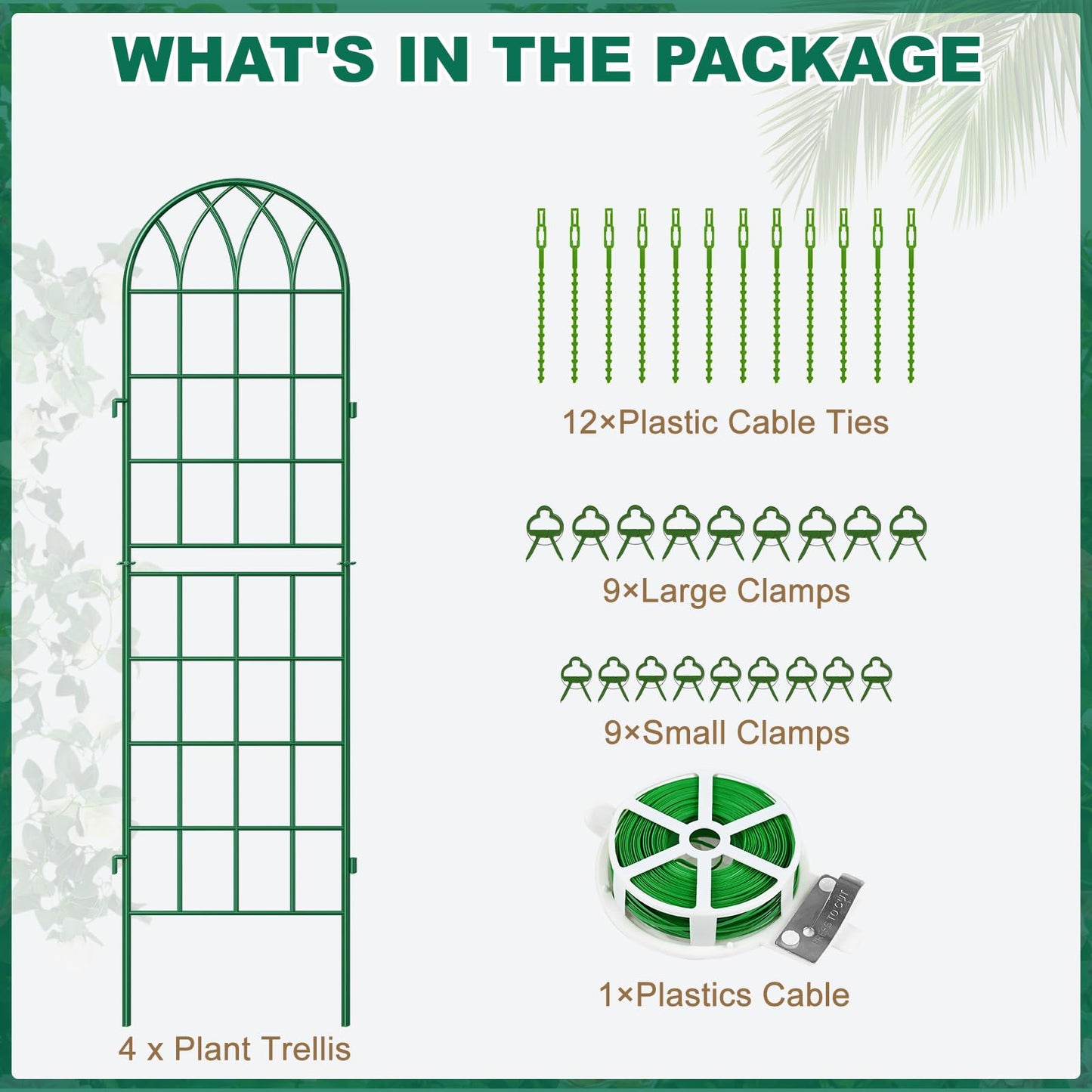 4 Pack Metal Garden Trellis for Climbing Plants,Green Metal Garden Trellis for Vines Plant Rose Vegetable Support,Large Decorative Outdoor Trellis