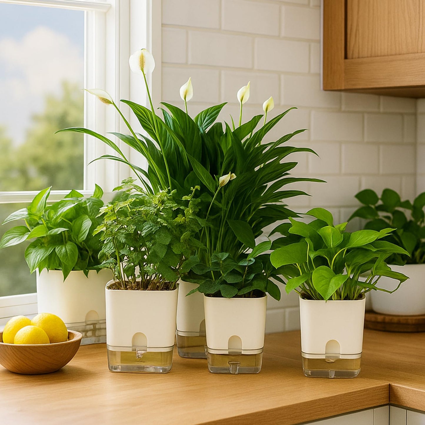 Planterhoma Self Watering Plant Pots for Indoor Plants 5.5 inch, 3 Packs Square Self-Watering Planters with Drainage Hole, White African Violet Pots for Devil's Ivy, Spider Plant, Orchid, Herb