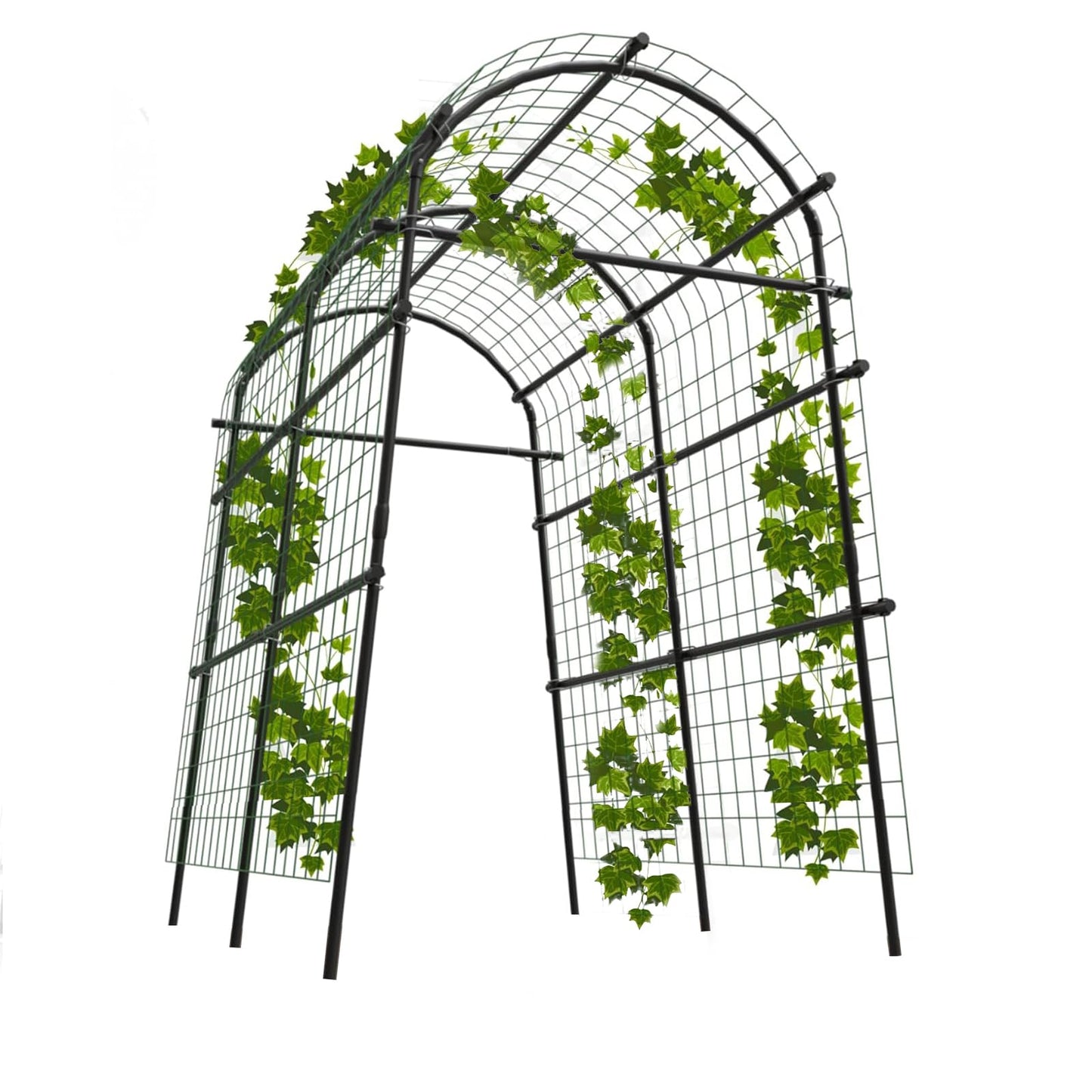 GarveeLife 7.5FT Metal Garden Arch Trellis with Netting, Adjustable 35"–45" Arbor for Climbing Plants, Roses, Grapes & Vegetables, Weatherproof Steel Pergola with Ground Clips, Easy Fold-Out Assembly
