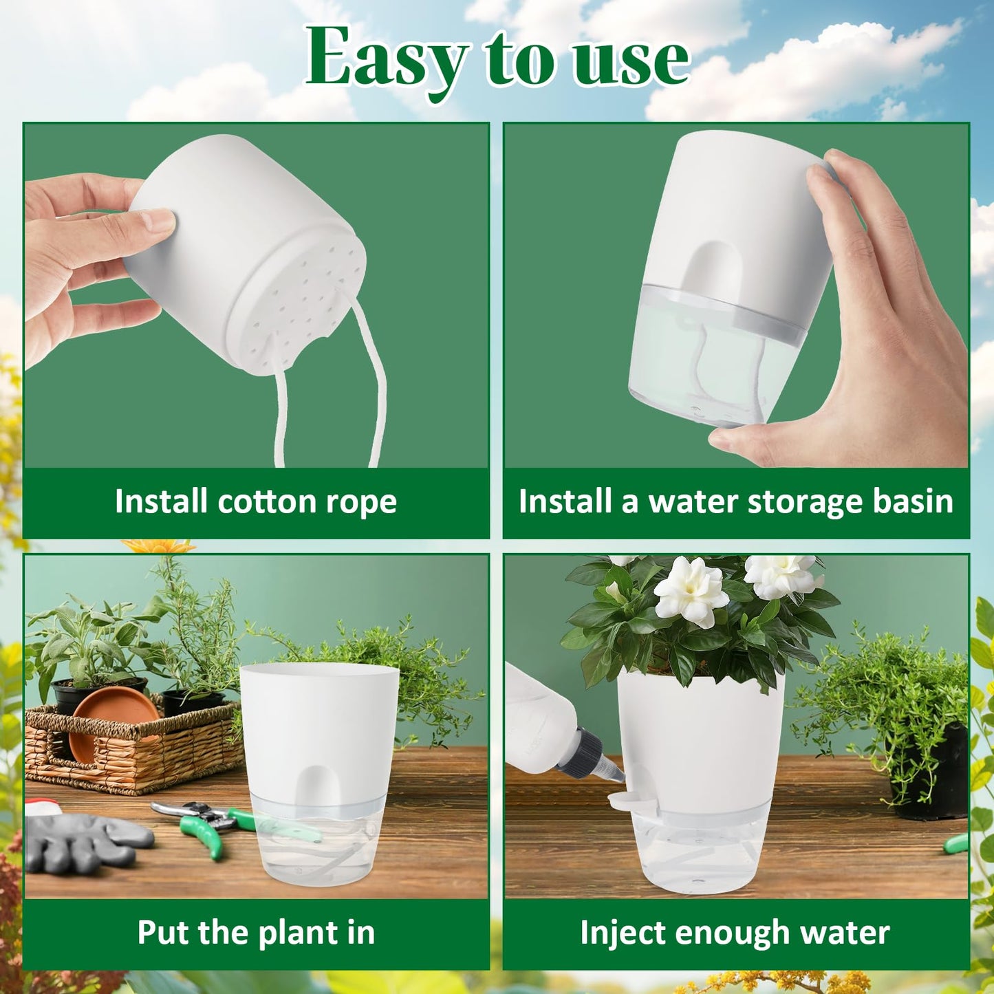 LOPYXBR 15 PCS 4 Inch Self Watering Pots for Indoor Plants Small Self Watering Planter with Self Watering Wick White Clear Plastic African Violet Pots Self Watering Plant Pot for Indoor House Plants