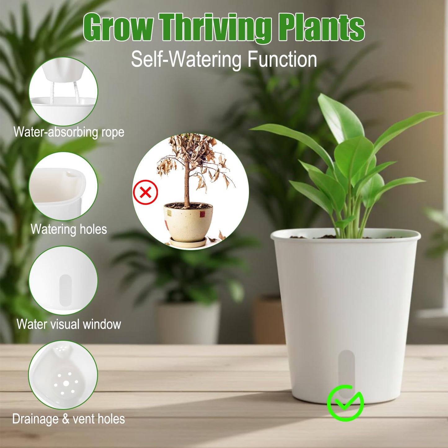 PercyEffie 20 Pack 3 Inch Self Watering Pots for Indoor Plants Small White Plastic Planter Garden Hydroponic Flower Pots with Level Indicator Vents for House Plants, Flowers Violets Ocean Spider Plant