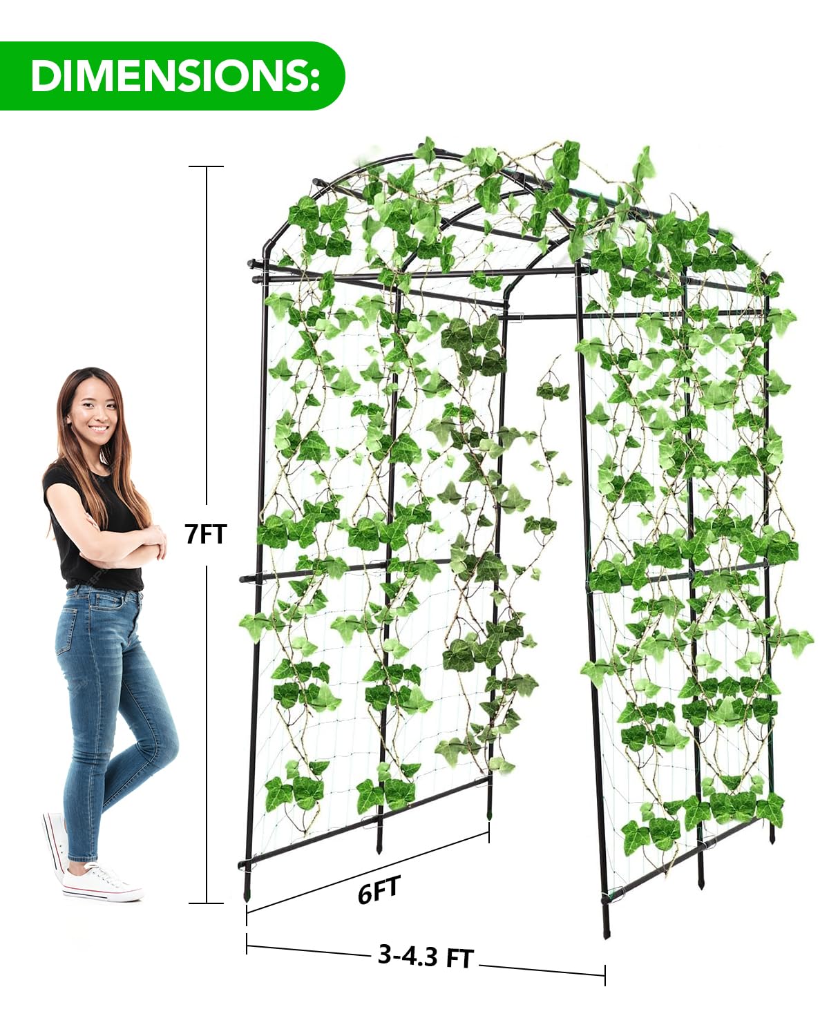 Garden Arch Trellis Outdoor Cucumber Arched Trellis 7ft Tall Large Vegetable Squash Trellis for Garden Raised Bed Climbing Flowers Fruits Plants Black Metal