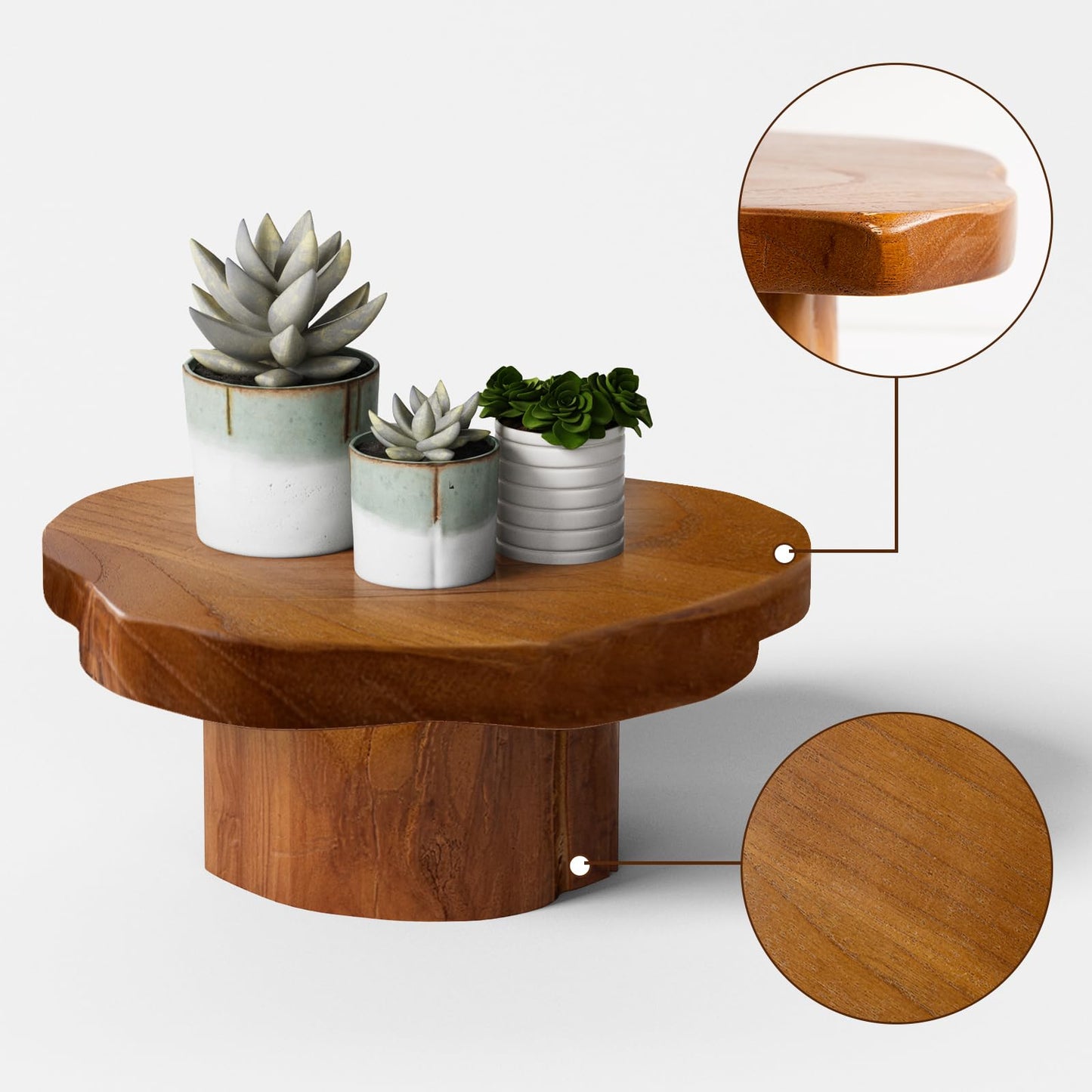 JOLLYMER 9" Live Edge Teak Wood Display Risers With Natural Edge Base – Versatile Teak Wood Pedestal Stand Display Stand Cake Stand,for Kitchen/Bathroom Counter