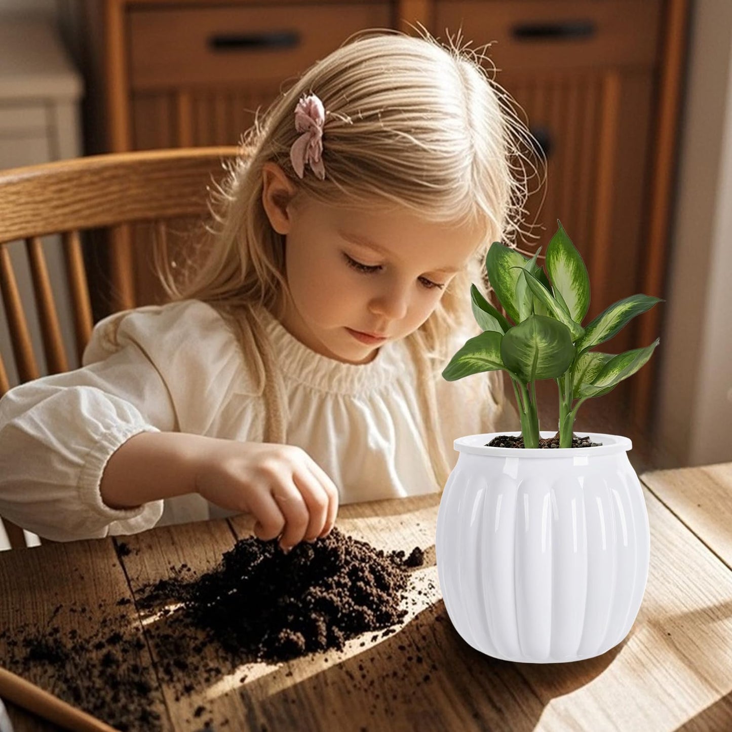 Qhzxcvlk 2 Pack Self Watering Planters Indoor Flower Pots, 5.1 Inch Clear African Violet Pots for Indoor Plants for Flower, Succulents, Plant Pots with Wicking Rope, Modern Decor(White)