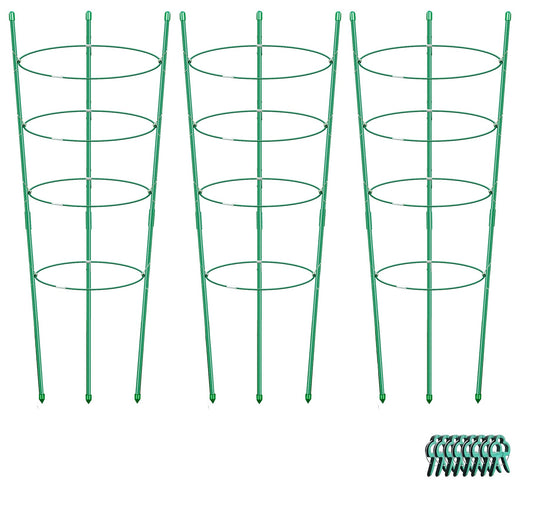 Alliico Plant Support Cages for Climbing Plant Upgrade Flower Tomato cage with Stand Stakes and Stable Support Rings, 3 Pack with 12 Clips (36")