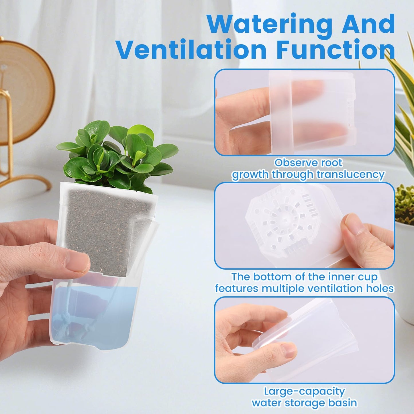 Fizocosisto 12Pcs Self Watering Pots with Transparent Reservoir,2/2.5Inch Plastic Flower Pots with Drainage Holes Indoor Plant Container for Herbs and House Plant(Transparent color-12-2 inches)