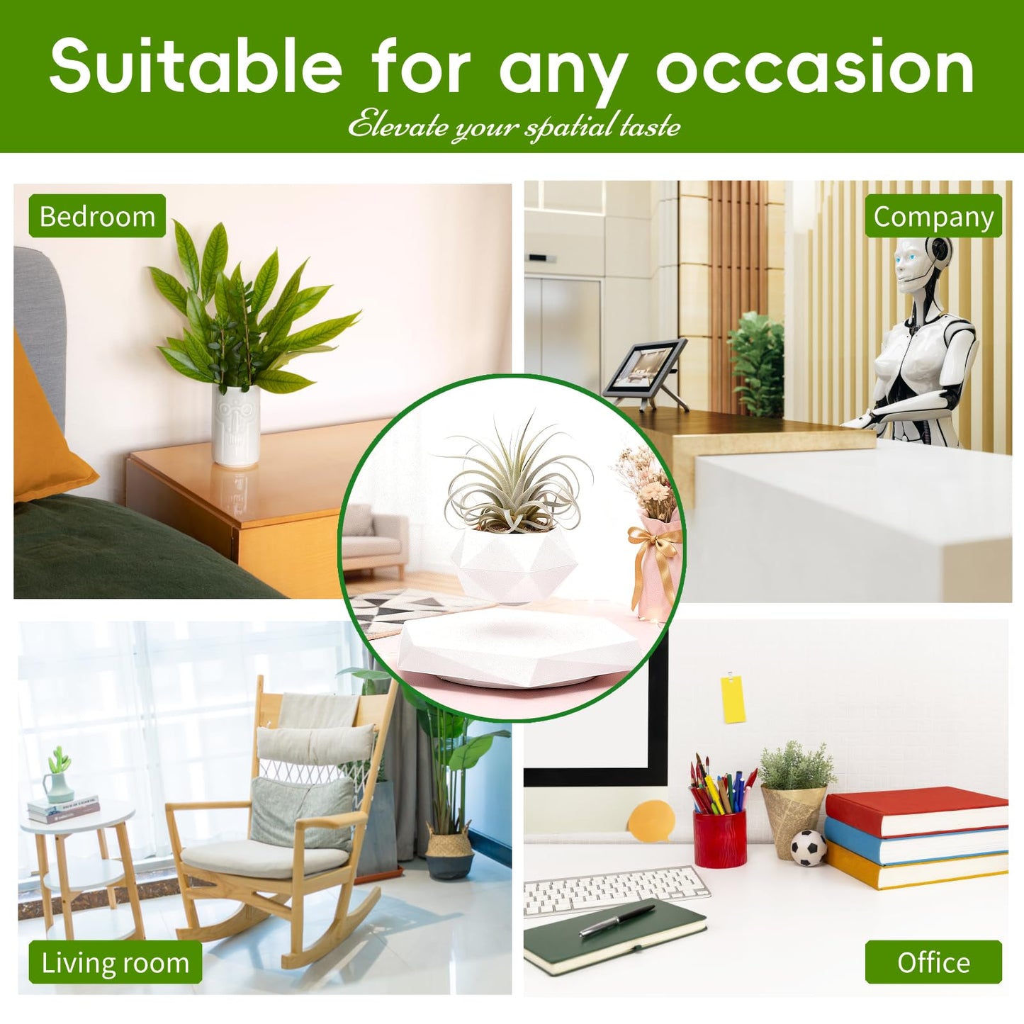 MOOCCI Floating Plant Pot Magnetic Levitating Plant Pot for Succulents, Levitating Decor for Home & Office Magnetic Floating Levitating Display (White)