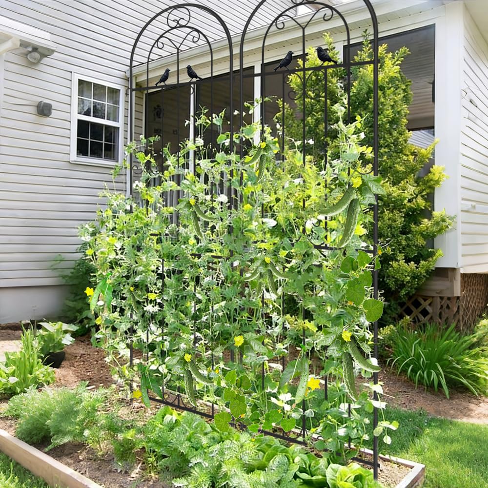YOBAZAN 2 Pack Metal Garden Trellis, 86.7" H x 19.7" W Black Coated Wire Lattice Panel, Sturdy Plant Support for Climbing Roses Vines Cucumber Vegetables Outdoor Patio Yard