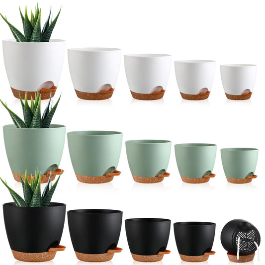Remerry 15 Pcs 7/6.5/6/ 5.5/5 Inch Self Watering Planters with Drainage Hole Plant Pots Plastic Flower Pots Indoor Plant Pots Self Watering Pots and Saucer Reservoir for Indoor Outdoor Plant Flower