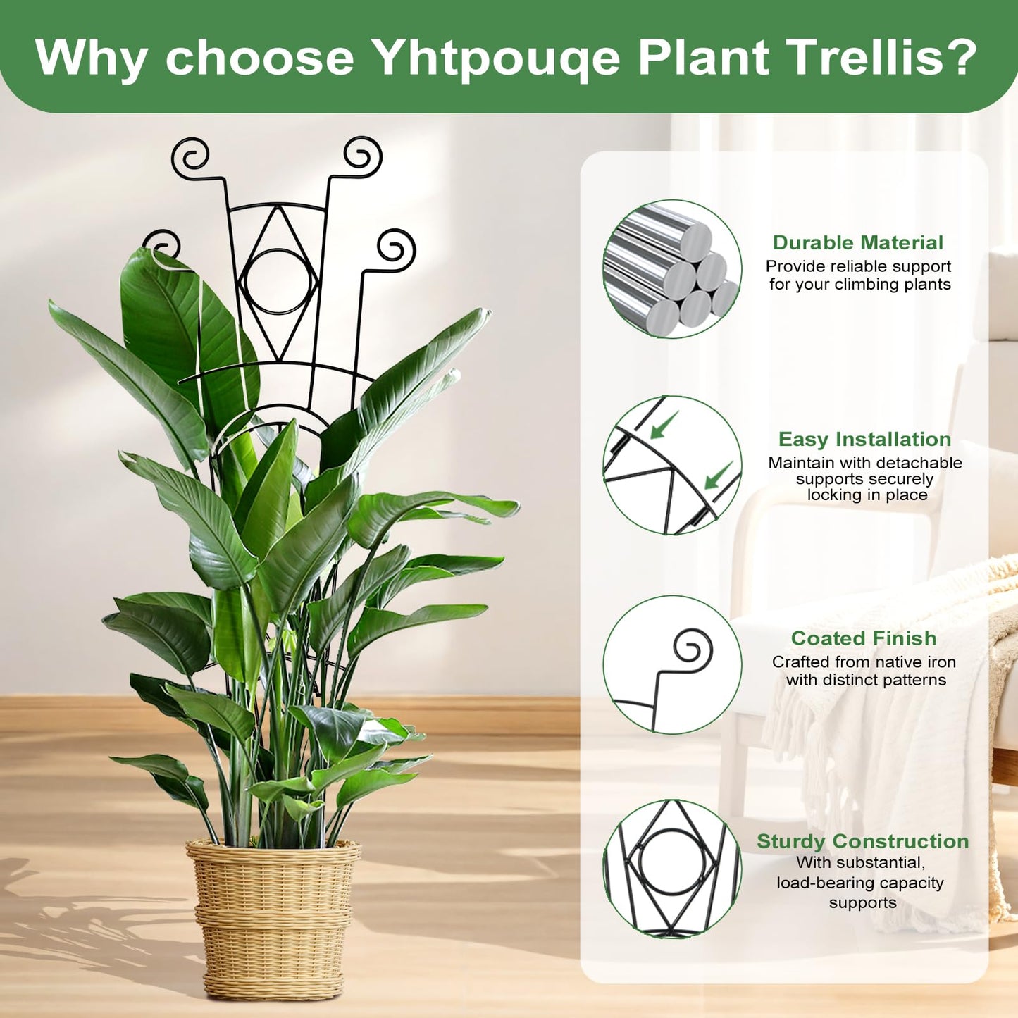 Yhtpouqe Indoor Plant Trellis for Climbing Plants 2 Pack Small Garden Metal Support for Potted Plants Flowers Houseplants for Outdoor