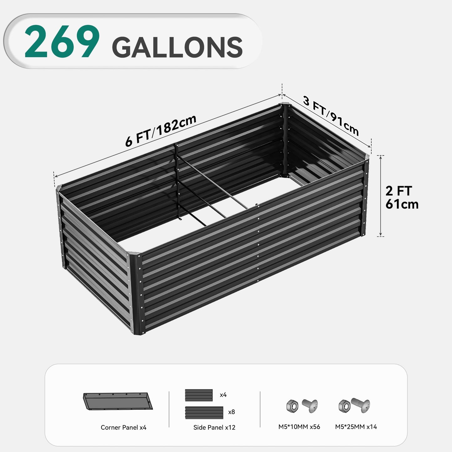 YITAHOME 6x3x2ft Raised Garden Bed Kit, Outdoor Large Metal Patio Planter Box for Plants Vegetables Flowers, Green
