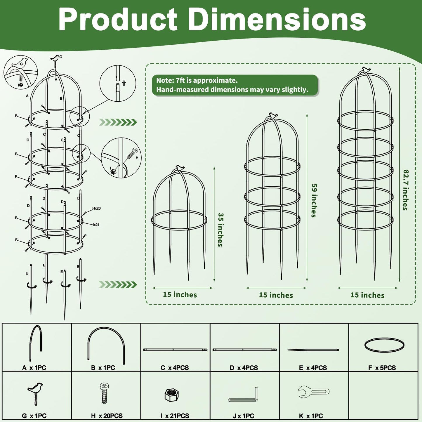 HEYTIMI 1 Pack 7Ft Heavy Duty Metal Garden Obelisk Trellis for Climbing Plants, Rust-Resistant Steel Vine Support Bird Finial for Rose Clematis, Potted Flowers Stand Indoor Outdoor Decor (Rose Gold)