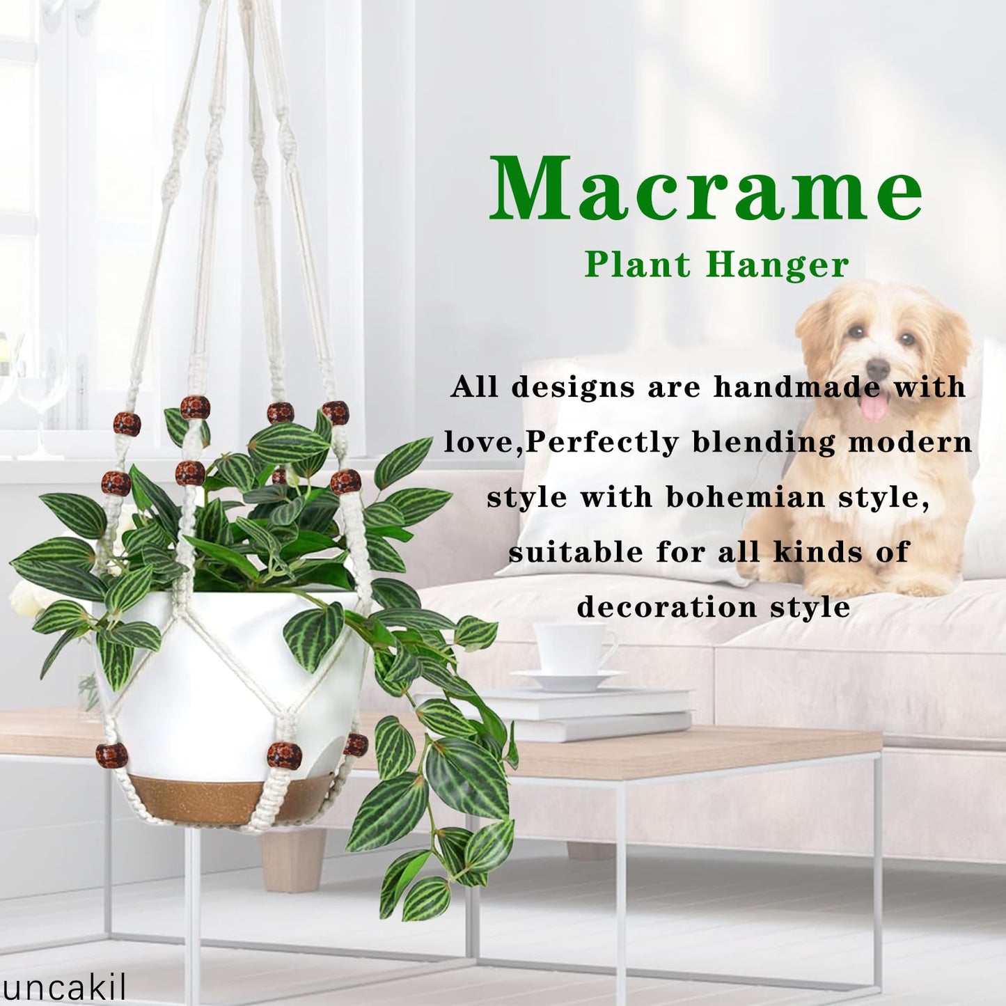 uncakil 43 Inch Macrame Plant Hanger Hanging Planters for Indoor Plants Plant Pots Hangers for Live Plants,Outdoor Garden Home and Boho Wall Home Ceiling Decor,Ivory,2 Sets(Planter Pot Not Included)