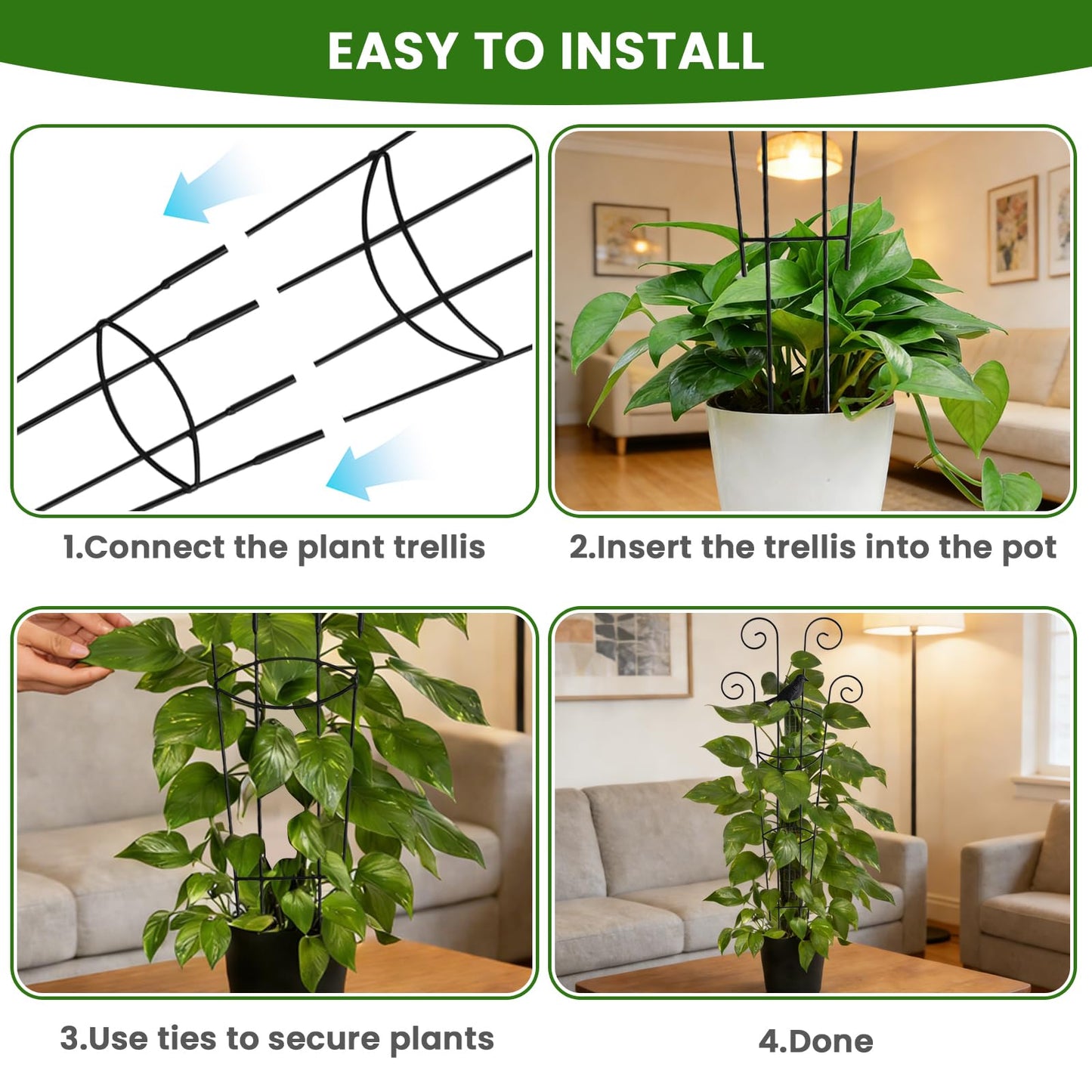 30 Inch 2Pack Garden Trellis for Climbing Plants, Rustproof Sturdy Metal Plant Trellis, Decorative Trellis for Potted Plants, Climbing Vines, Flowers, Vegetables, Indoor Outdoor Plant Support, Black