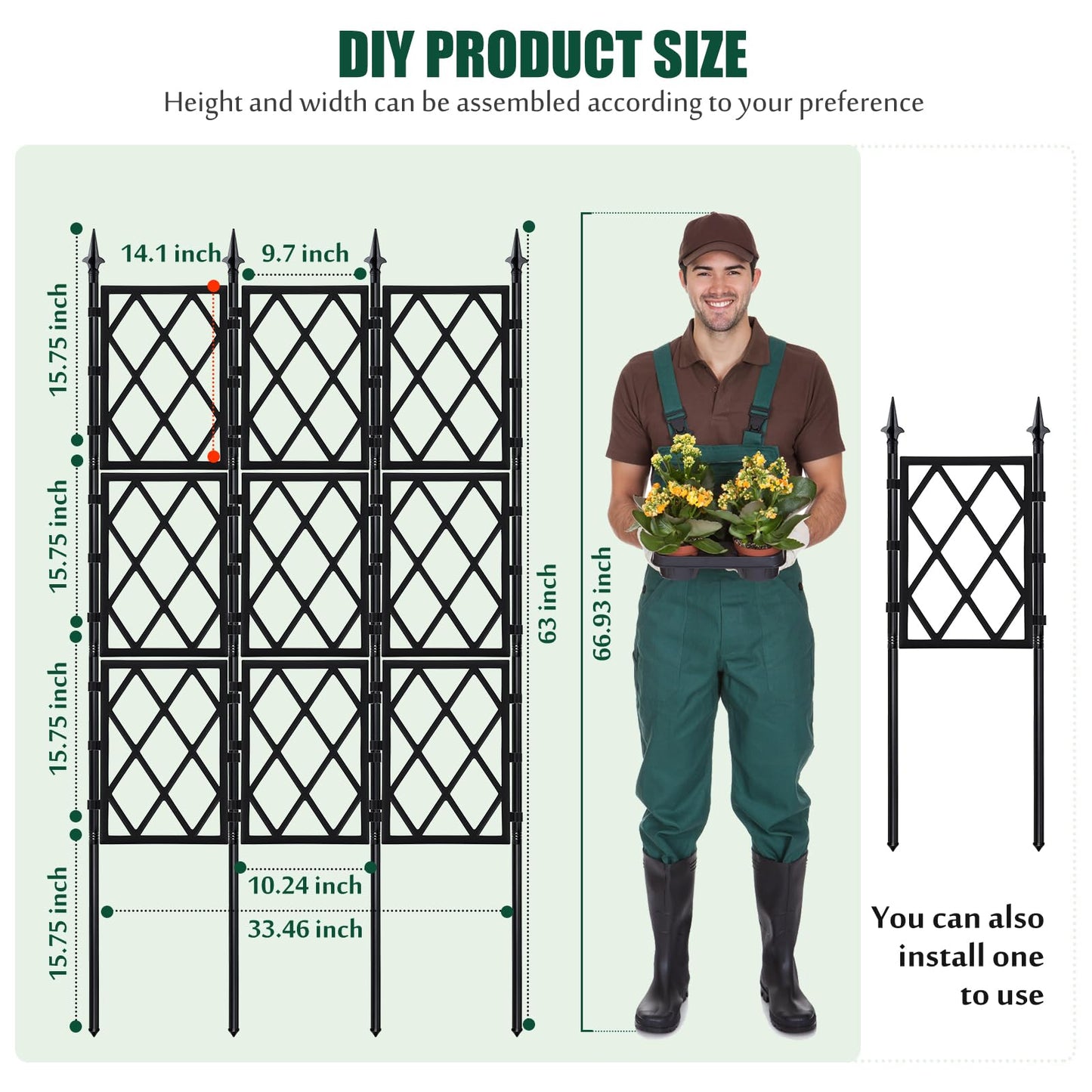 WellSign Garden Trellis for Climbing Plants Outdoor 5.25 FT, Iron Pipe Metal Support Wall Tall Plant Trellis Lattice Fence Plant Support with Garden Twist Tie for Ivy Vines Rose