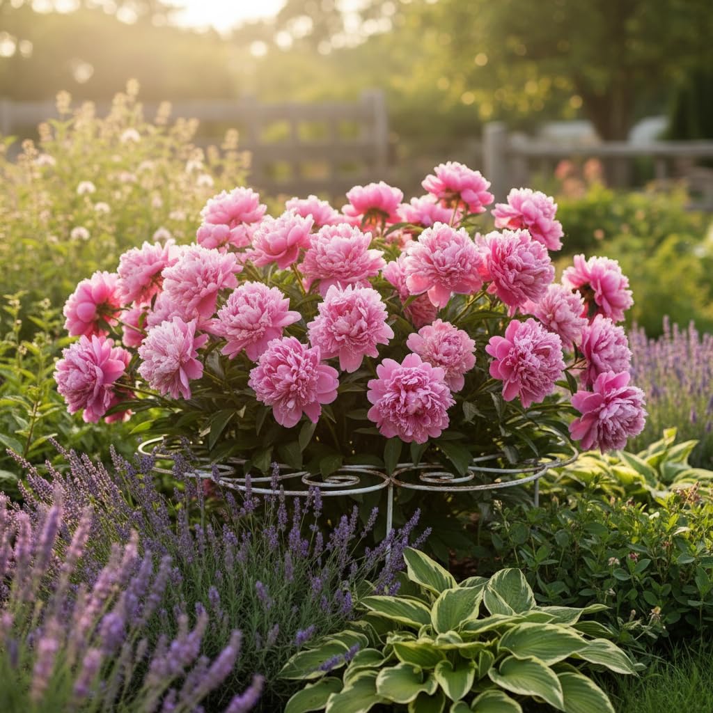 Peony Cages and Supports–Heavy Duty Metal Plant Support Ring for Garden, Grow Through Plant Support Stakes for Roses Hydrangeas, Outdoor Flower Cage with Weather-Resistant Iron Frame (2 Pcs Large)