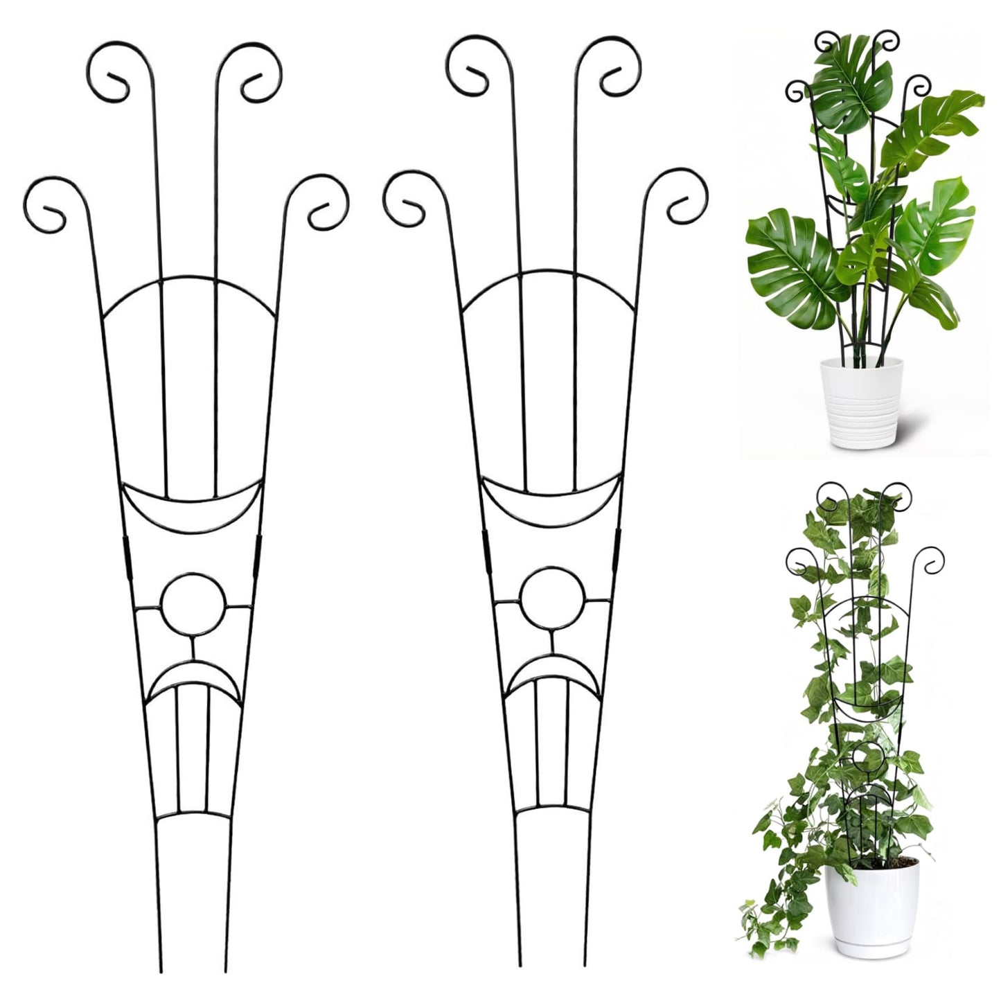 Trellis for Climbing Plants Indoor, 2 Pack Black Metal Trellis for Potted Plants, Adjustable Indoor Plant Support Monstera, Pothos, Ivy (32.7 Inch Tall) for Climbing