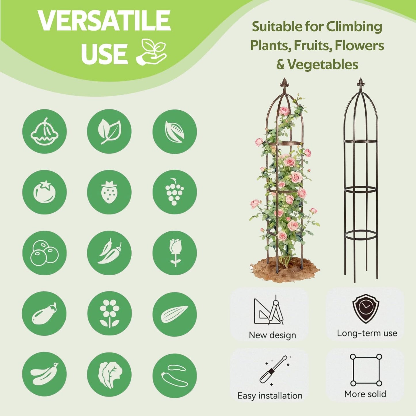 Jesosia 100% Metal Obelisk Trellis for Climbing Plants Outdoor - Heavy Duty Stone Coated Steel Garden Arch Trellis - Tall Sturdy Rustproof Vertical Plant Support for Climbing Vine Vegetables Flowers