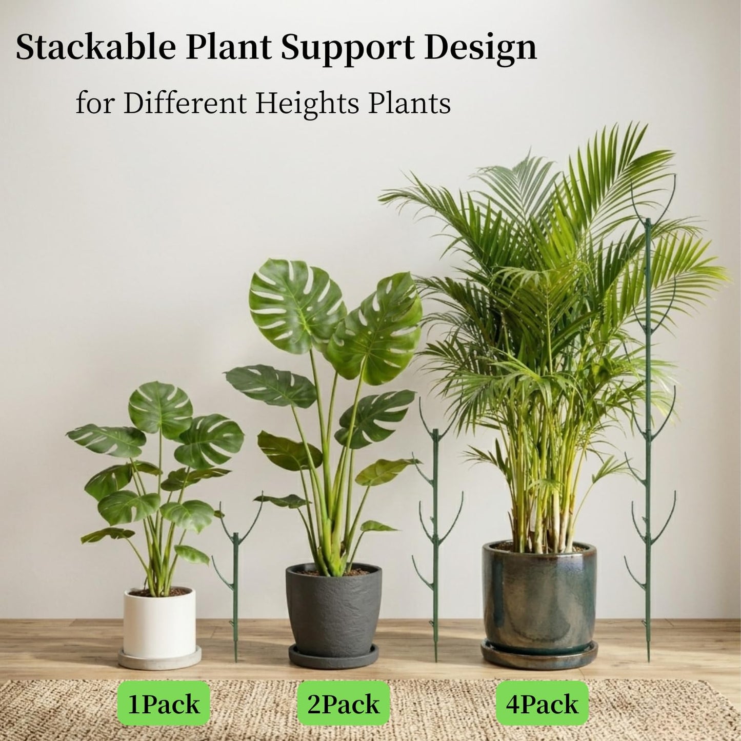 10 Pack Stackable Plant Support Stakes, 75inch Climbing Plant Sticks Structures for Monstera with Garden Ties, Durable Alternative to Moss Pole for Indoor Outdoor Plants