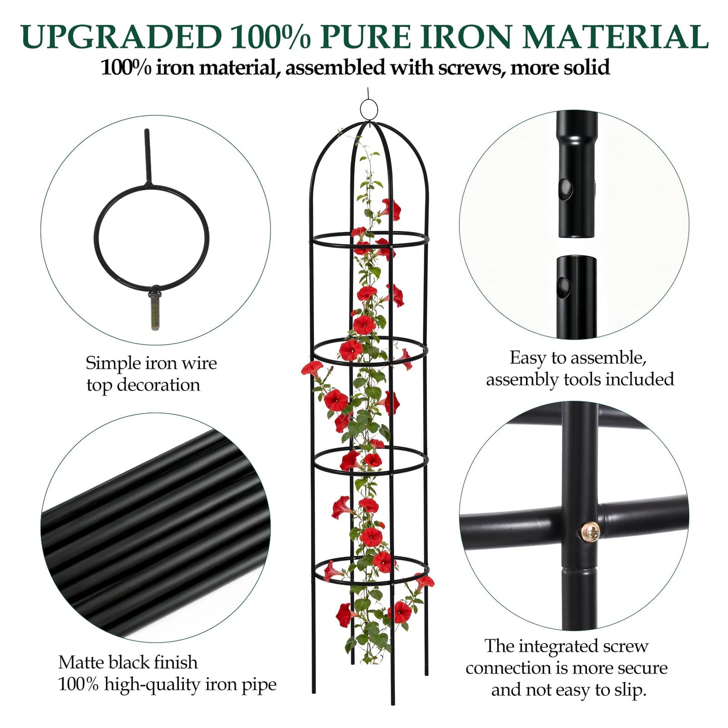 Wellsign 100% Metal Obelisk Trellis for Climbing Plants Outdoor Garden Tower Trellis 6.6ft, Plant Support with Garden Twist Tie for Tomato Cucumber Ivy Vines Rose Potted Plant Trellis Indoor 2 Pack