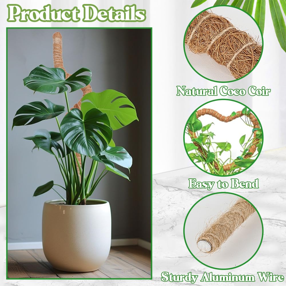 Moss Pole 2 Pack 32 Inch Monstera Plant Support Bendable Moss Pole for Monstera Plants Indoor Handmade Coco Coir Pole Plant Sticks Support Stakes for Potted Plants Philodendron to Grow Upwards