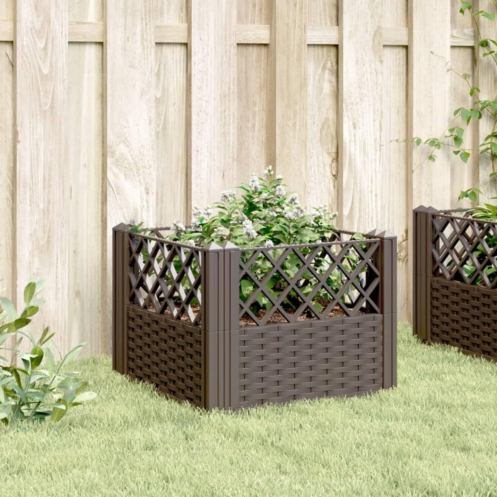 Teenpull Garden Planter Box for Plants, Raised Elevated Planter Boxes with Pegs, Large Outdoor Gardening Pots, Square Brown