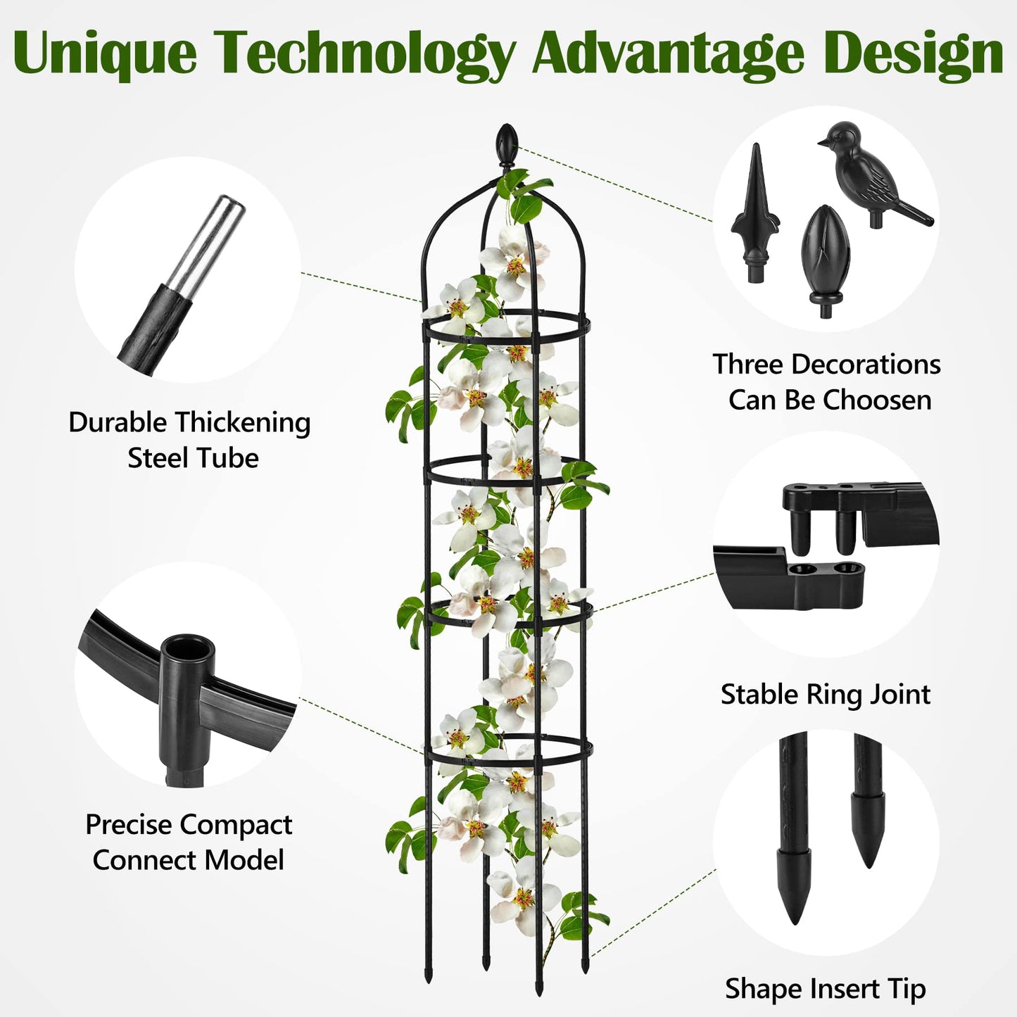 2 Pcs Garden Obelisk Trellis for Climbing Plants Outdoor 6 Ft Rose Bush Round Trellis for Pots Rustproof Metal Pipe with Plastic Coated Plant Flower Trellises for Clematis Vine Jasmine Support