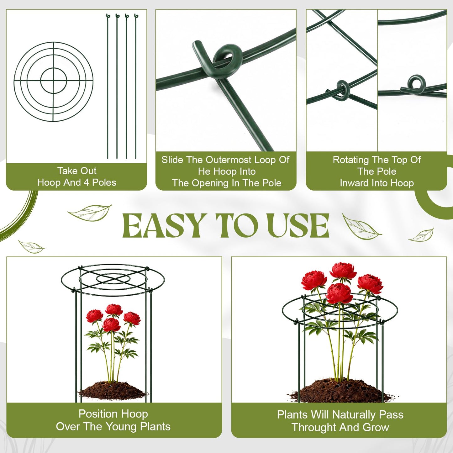 Geelin 24 Pack Peony Cages Bulk 12 x 16'' Peony Cage and Supports for Outdoor Plants Grow Through Heavy Duty Metal Plant Supports Frame Rings Hoops 4 Legs for Flowers Tomato Rose Hydrangea Strawberry