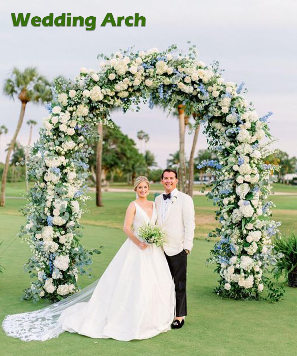 Queension Metal Wedding Arch for Ceremony Party Decoration 7Ft Wide 7.7Ft High,Garden Arch Trellis with Ground Bases for Climbing Plants,Outdoor Garden Arbor for Roses Vines, Round Frame, Black