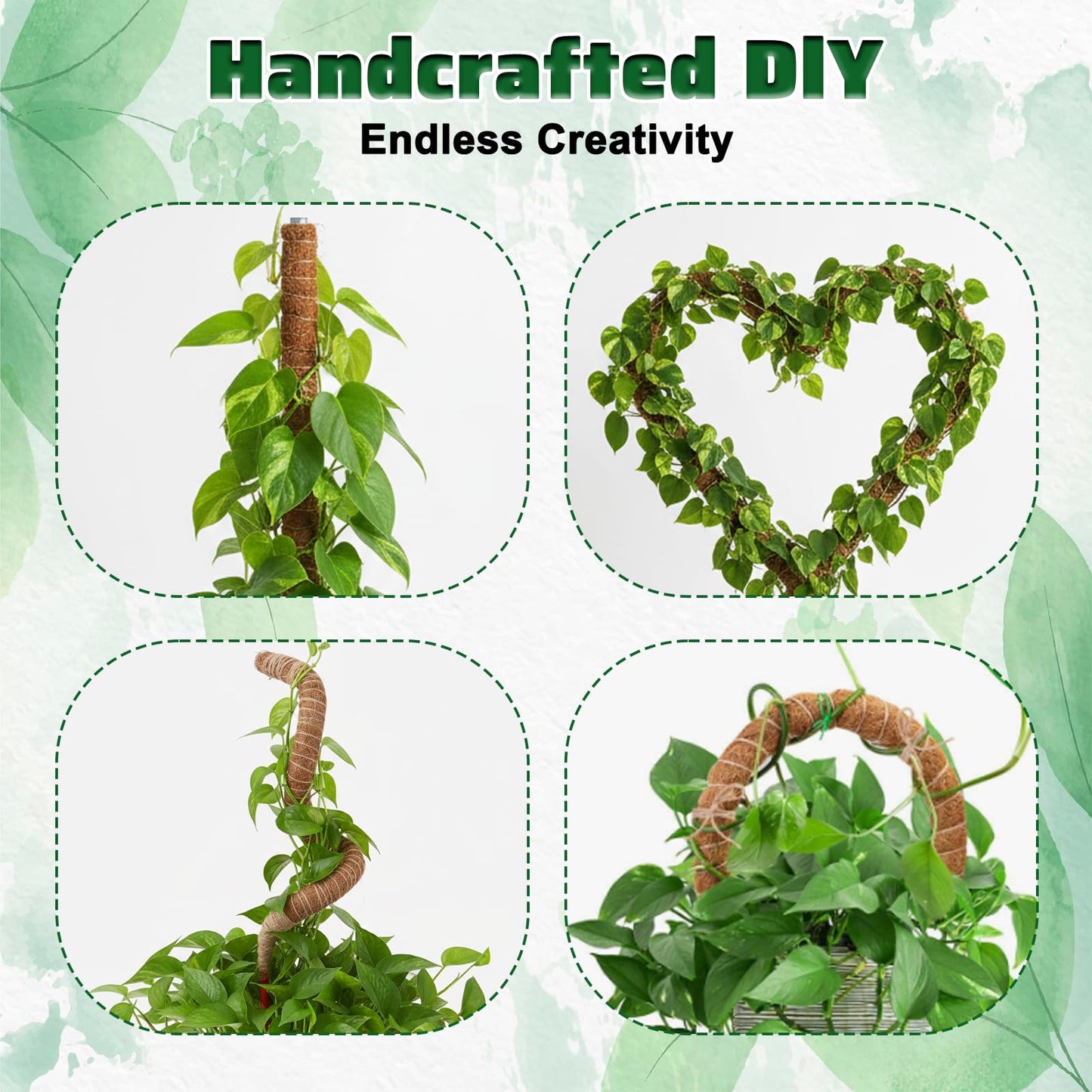 Afcabakila 4 Pcs Bendable Moss Pole for Monstera Plant Support, 24” Natural Handmade Coir Pole Stick for Climbing Plants Indoor Plant Stakes Real Moss Poles for Potted Plants to Grow Upwards