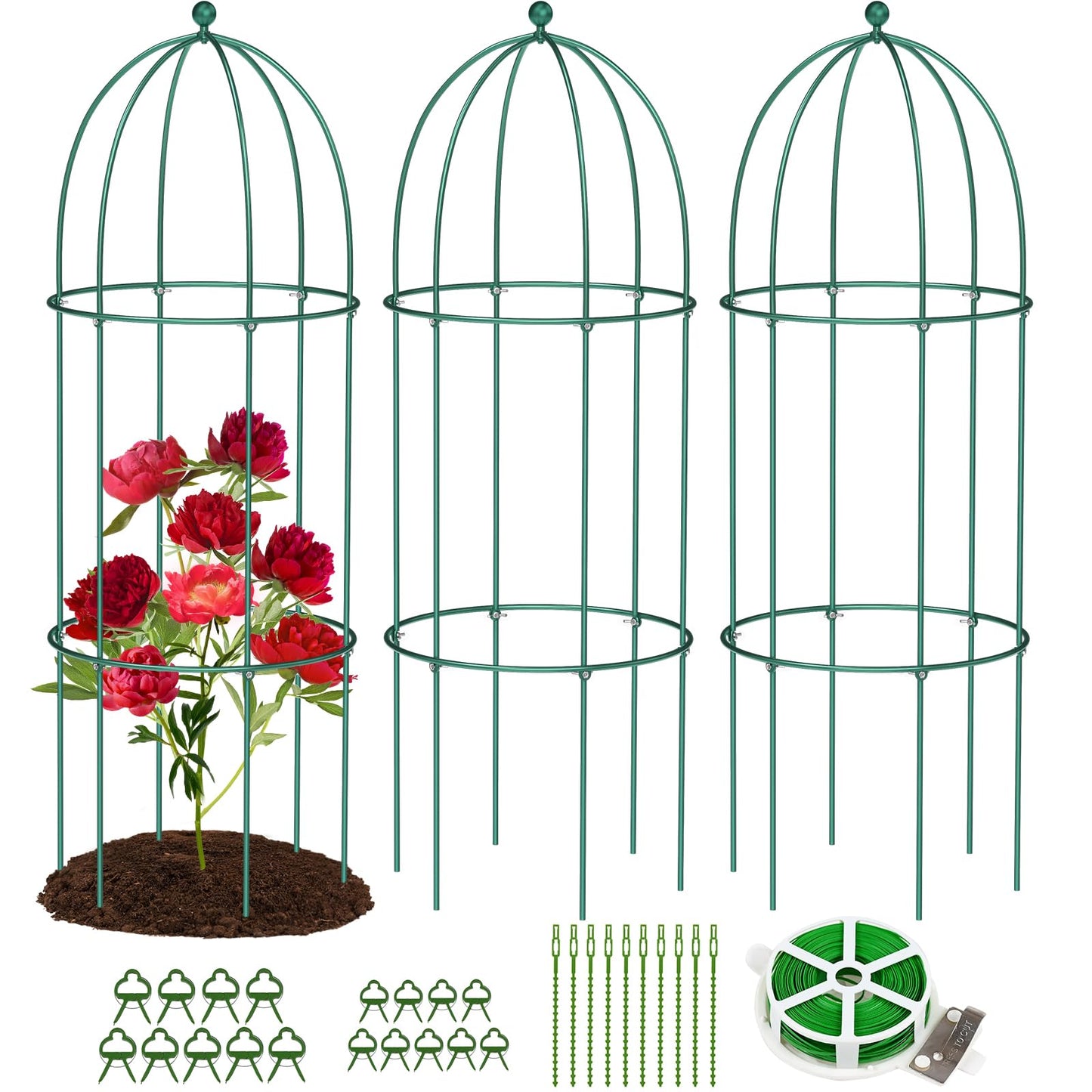 UrGROWA 3 Pack Metal Plant Cage Support, 47" H Peony Support Tomato Cage Garden Rose Obelisk Trellis Supports Tower for Clematis Vine Jasmine Supports Outdoor Indoor