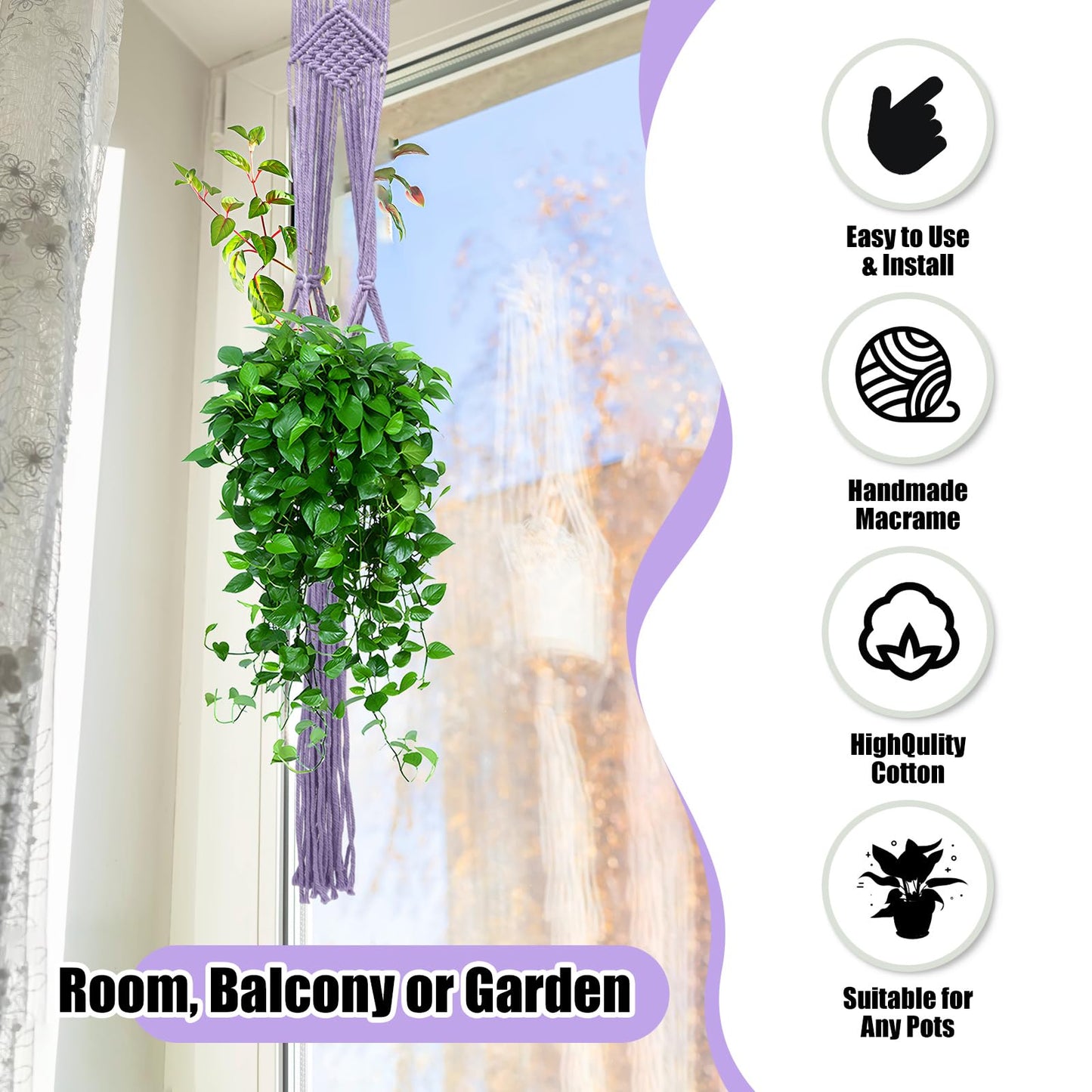 Hoteam 12 Pcs Macrame Plant Hangers Macrame Hanging Planters for Indoor Plants Handmade Boho Hanging Baskets Flower Pots Holder for Outdoor Home Wall Decor (Purple)