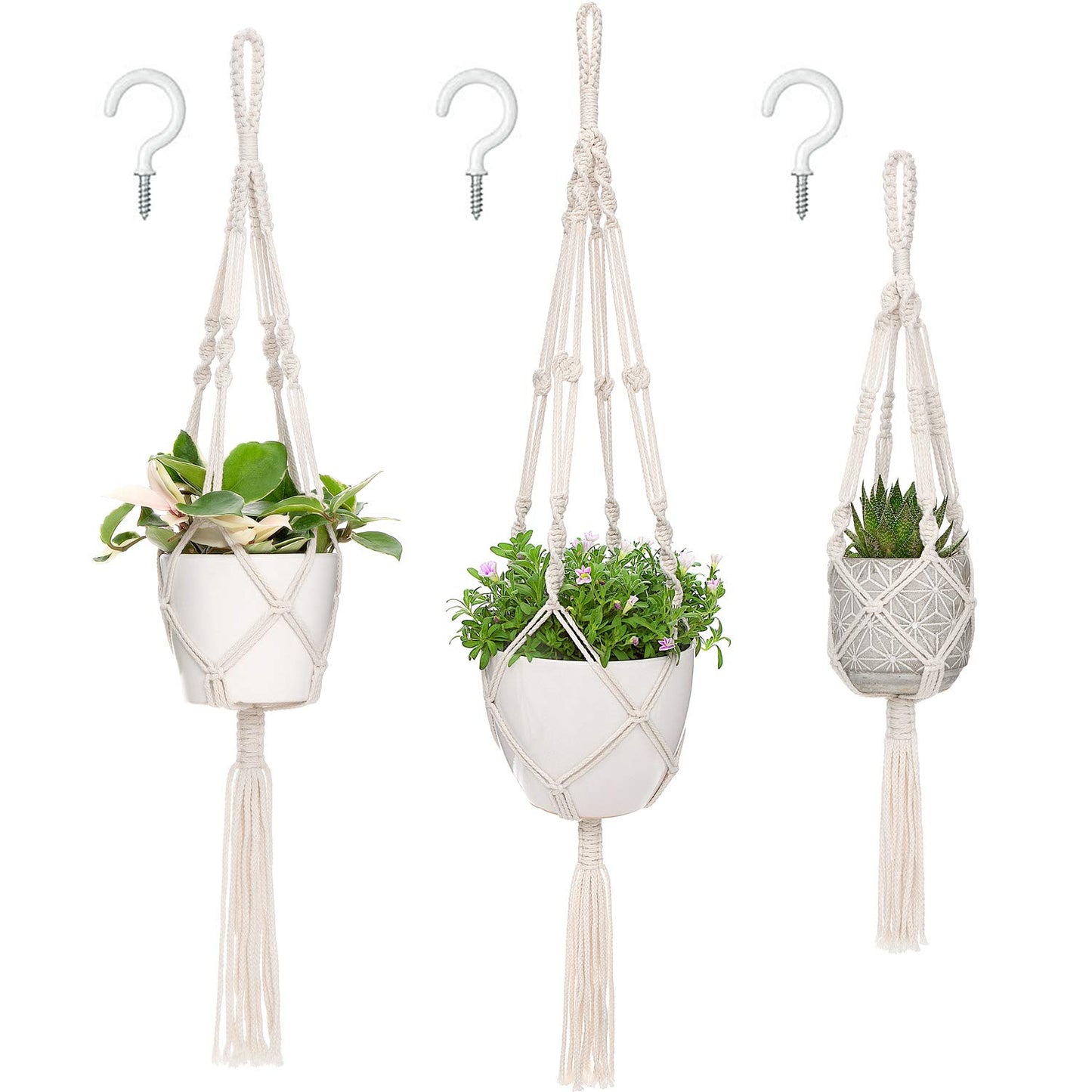 Mkono Set of 4 Macrame Plant Hangers Indoor 4 Different Size Hanging Planter Basket Flower Pot Holder 41"/35"/34"/26"