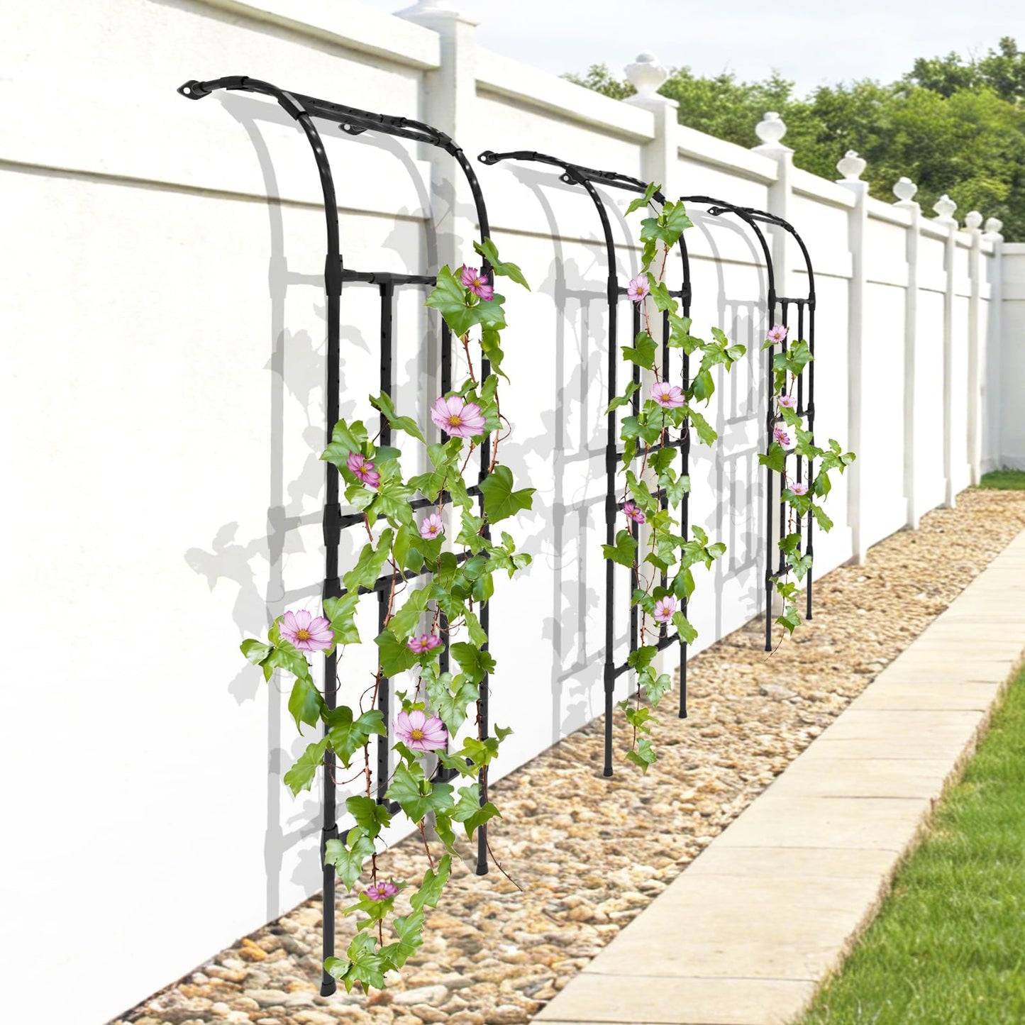 Trellume Half Garden Arch - Wall Trellis for Climbing Plants Outdoor, Metal Arch with Plastic-Coated Steel Pipe, Arbor Trellis for Lawn, Patio, Backyard Decorations, 24in(L)*94.5in(H)