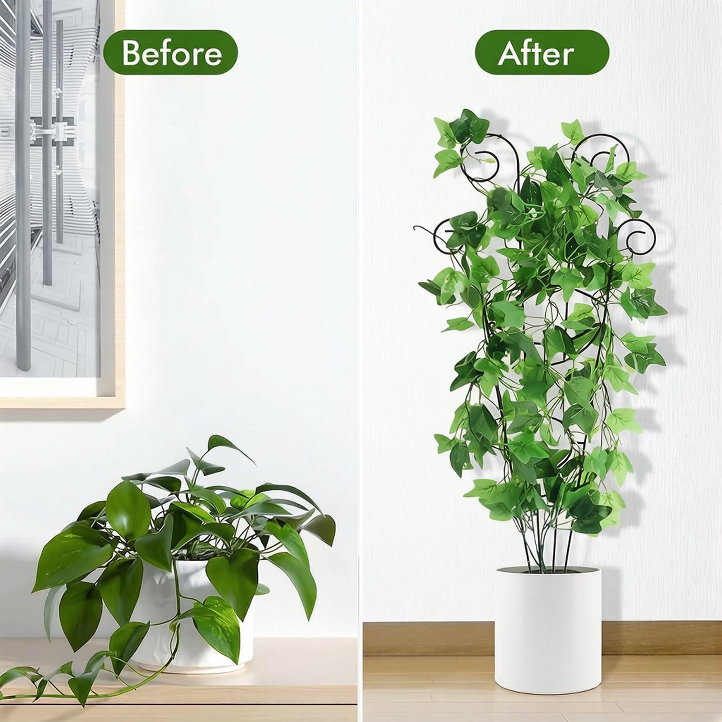 Trellis for Climbing Plants Indoor, 2 Pack Black Metal Trellis for Potted Plants, Adjustable Indoor Plant Support Monstera, Pothos, Ivy (32.7 Inch Tall)