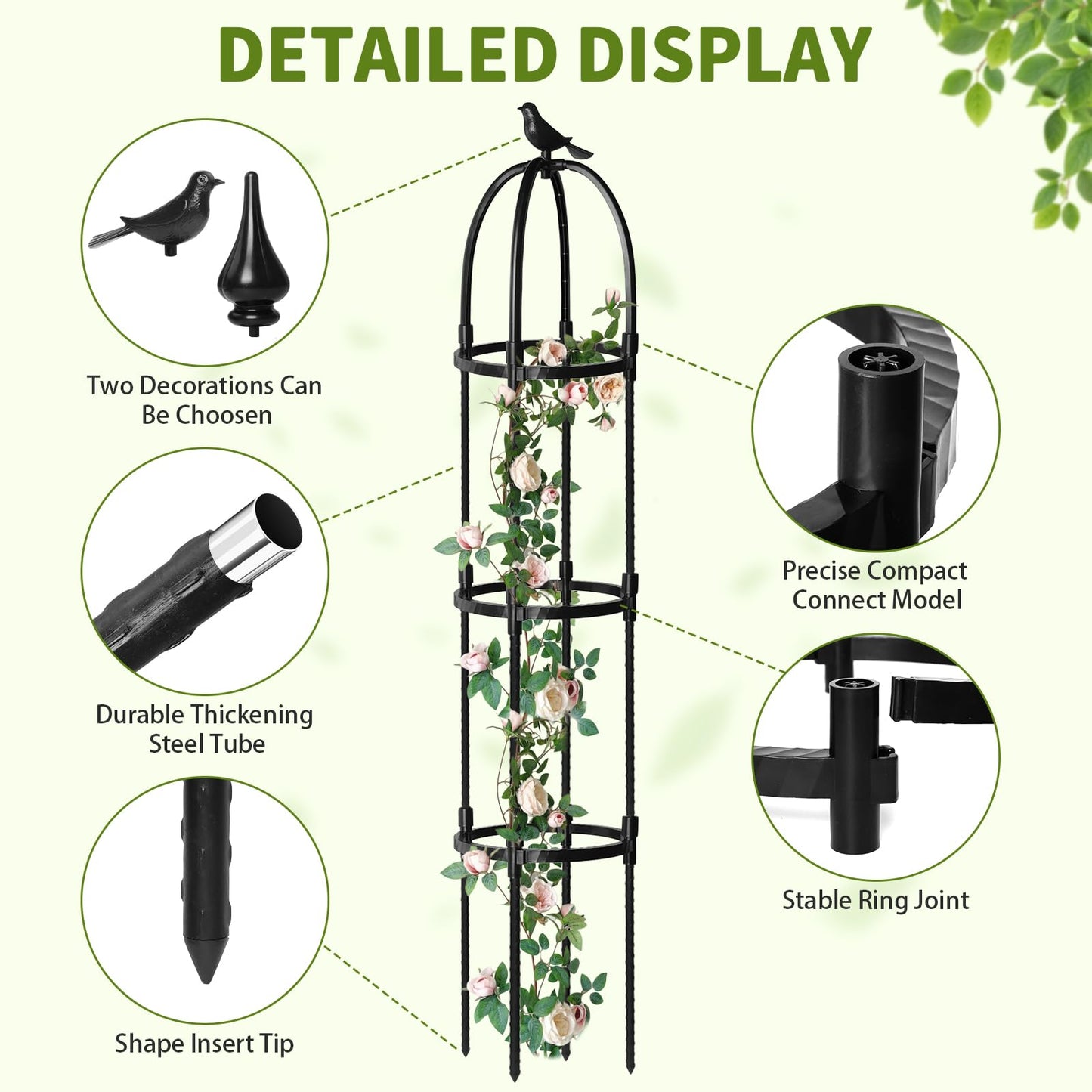 SDLDEER 1 Pcs 6.2FT Garden Obelisk Trellis for Climbing Plants Outdoor, Rustproof Metal Plant Flower Trellises,Garden Obelisk Trellis for Indoor Outdoor Flowers Vegetable Fruits Vines Support