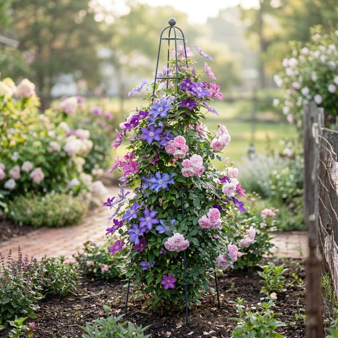 Vego Garden 6.5 ft Pyramid Obelisk Garden Trellis, Metal Rustproof Plant Support Rose Trellis, Tower Potted Cages for Flowers Fruits Vegetable Vines Indoor & Outdoor